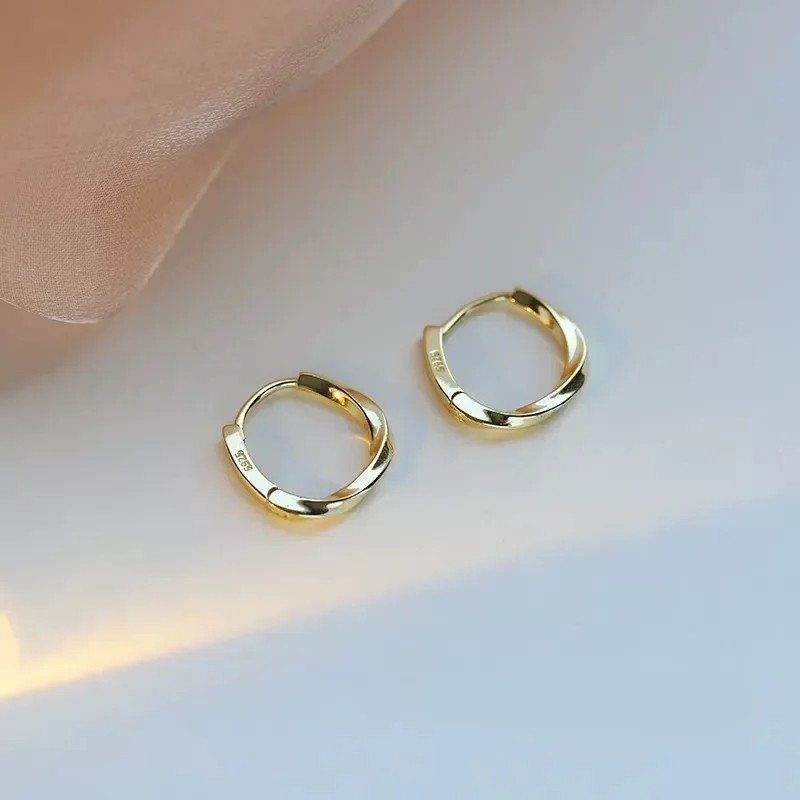 Sterling Silver Round Earrings Simple Inlaid Design for Women, Wedding Jewelry Accessories
