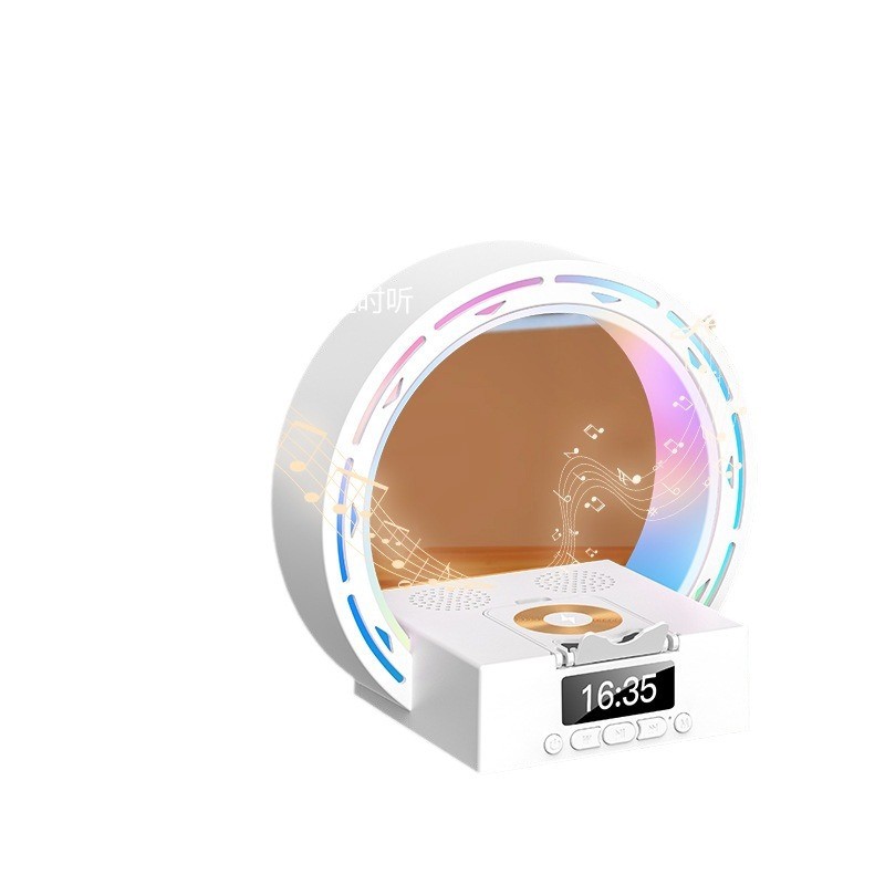 4-in-1 Wireless Bluetooth Speaker Charging Pad Bedside Lamp with Alarm Clock and Wake-Up Light - Supports USB Drive and TF Card