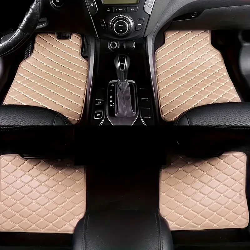 4pcs Premium Leather Car Floor Mats - Universal Fit, Waterproof & Anti-Slip