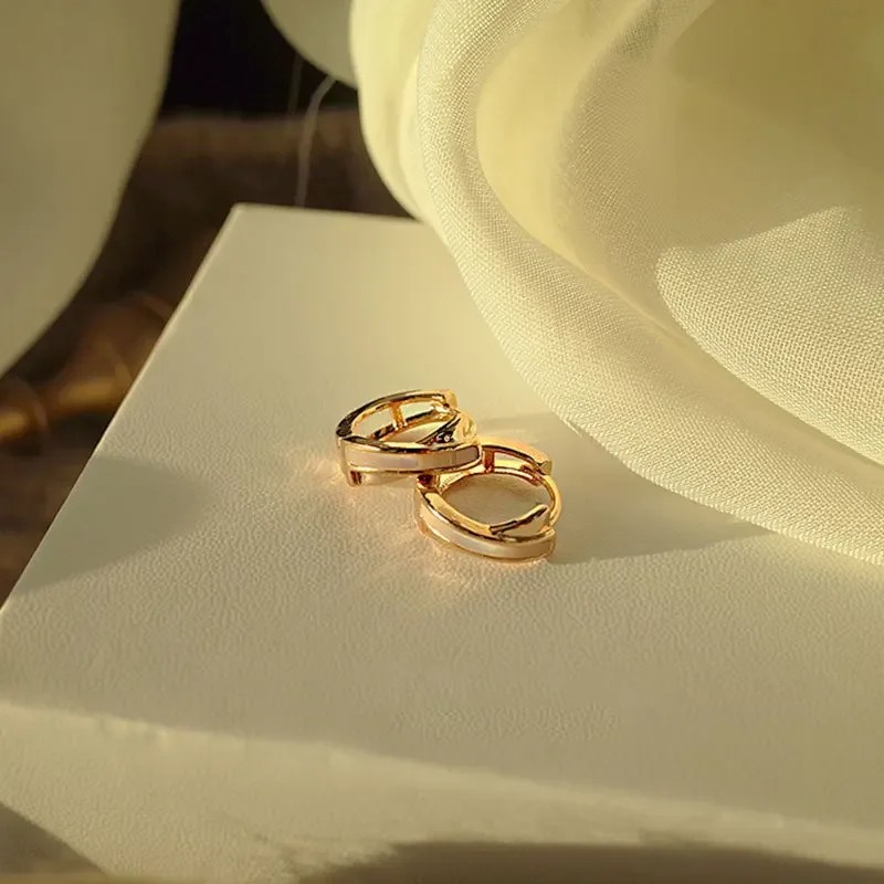 Trendy 14K Real Gold Fritillaria Shell Hoop Earrings
