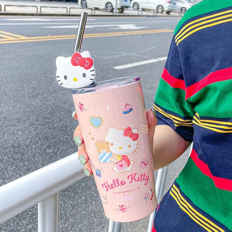 Sanrio Hello Kitty Straw Cup  Cinnamoroll, Cute Cartoon Kuromi, Heat Preservation, Cold Insulation, Stainless Steel Water Cup, Perfect Gifts