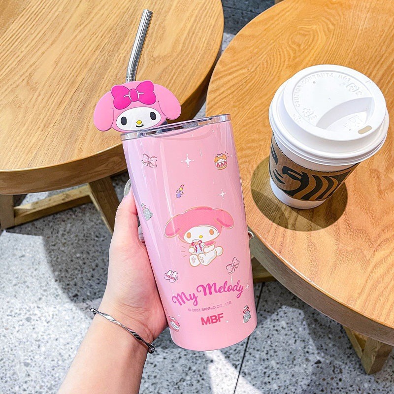 Sanrio Hello Kitty Straw Cup  Cinnamoroll, Cute Cartoon Kuromi, Heat Preservation, Cold Insulation, Stainless Steel Water Cup, Perfect Gifts