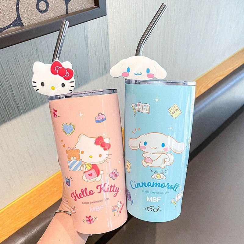 Sanrio Hello Kitty Straw Cup  Cinnamoroll, Cute Cartoon Kuromi, Heat Preservation, Cold Insulation, Stainless Steel Water Cup, Perfect Gifts