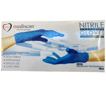 GLOVES NITRILE COMPOSITE P/FREE BLUE LGE 100s/PKT (MEDISCAN)