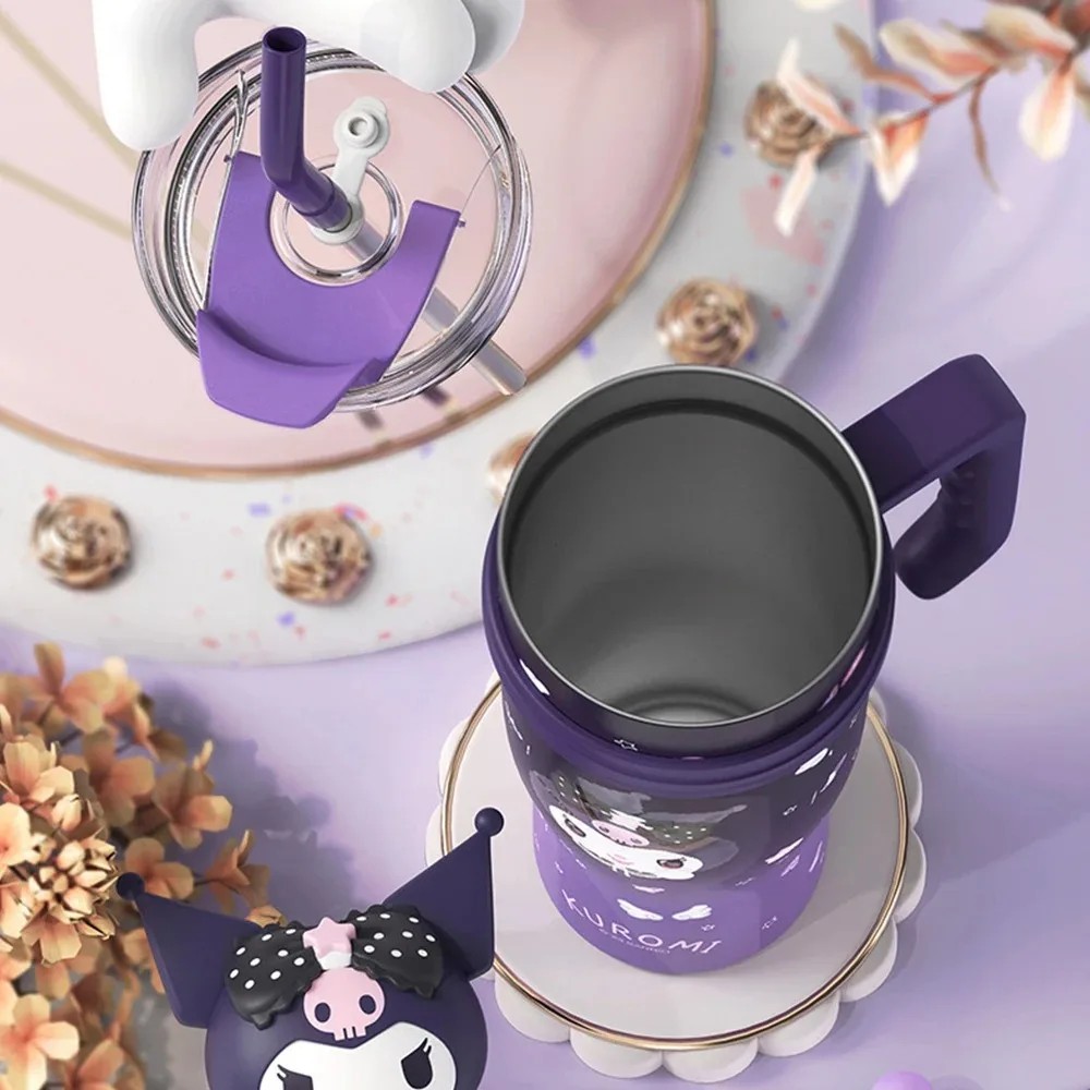 MINISO 1200ml Sanrio Thermos Bottle  Cold Ice Cute Hello Kitty Kuromi Cinnamoroll Melody Stainless Steel Water Bottle with Straw 2024