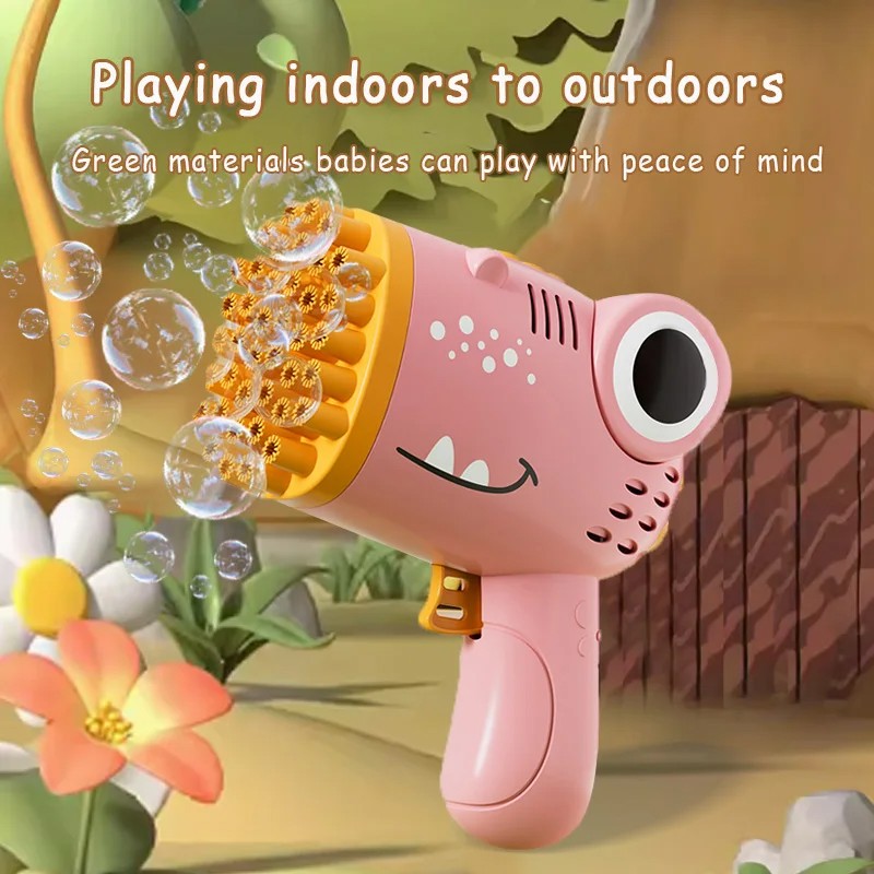 40-Hole Dinosaur Bubble Gun - 2-in-1 Electric Bubble Machine for Kids