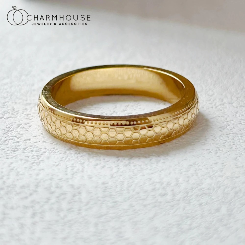 Stainless Steel Rings for Men and Women  Gold Color 4mm Honeycomb Shape