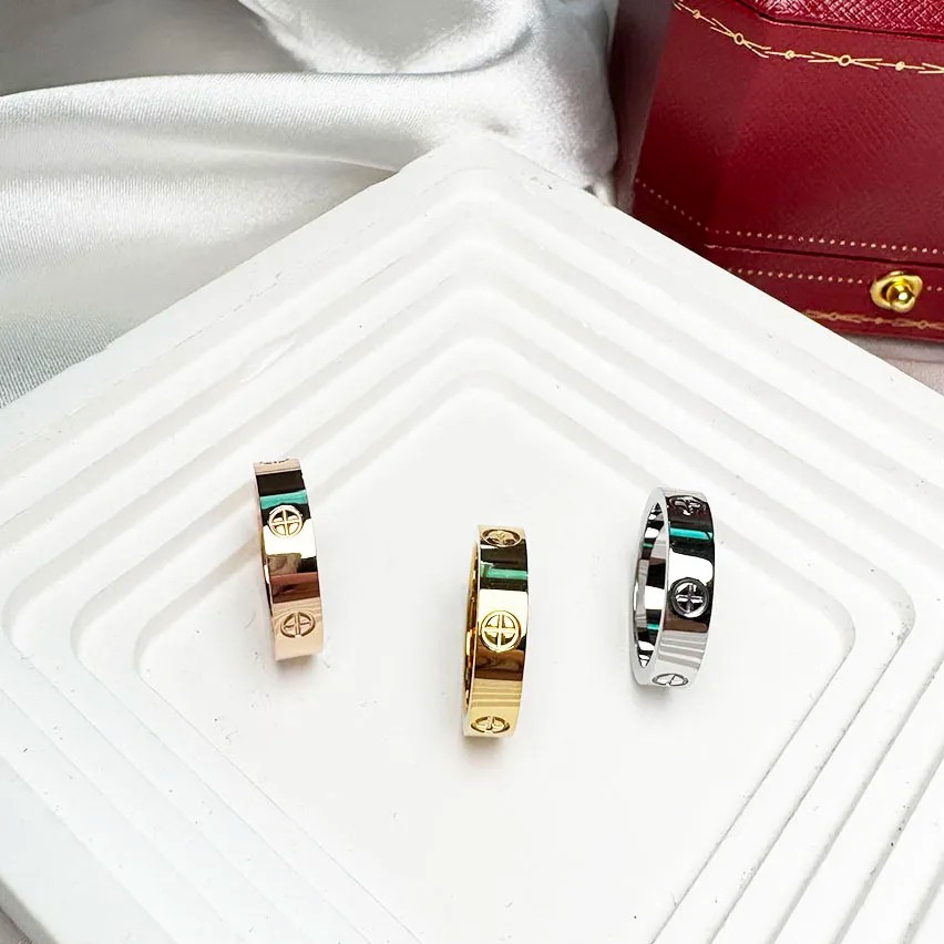 Luxury Brand Classic Cross with Stone Stainless Steel Ring for Women & Couples