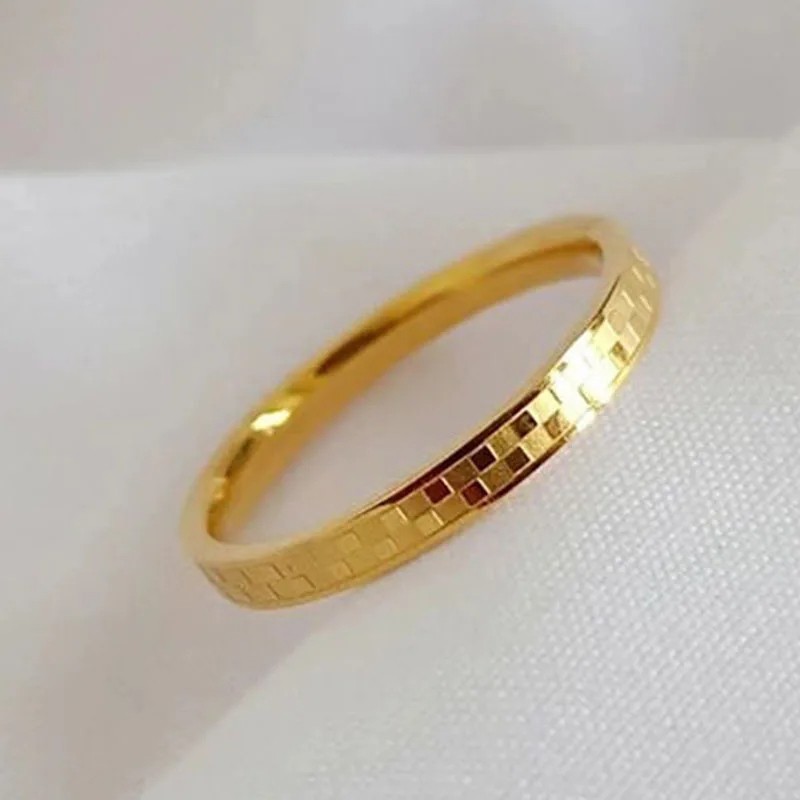 Stainless Steel Gold Color Chessboard Grid Thin Finger Rings for Women