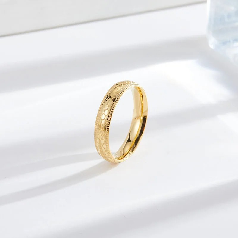 Stainless Steel Rings for Men and Women Gold Color 4mm Honeycomb Shape Finger Ring