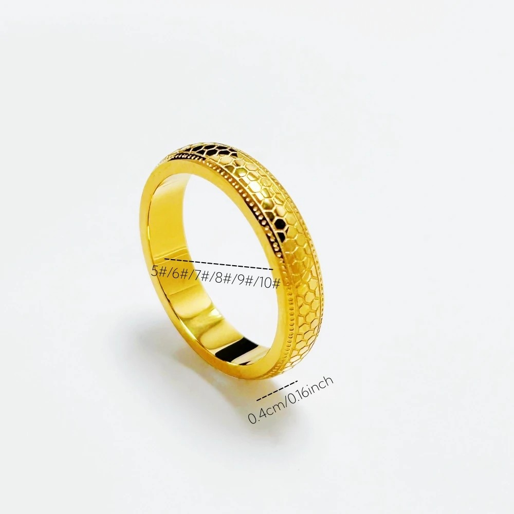 Stainless Steel Rings for Men and Women  Gold Color 4mm Honeycomb Shape Finger Ring