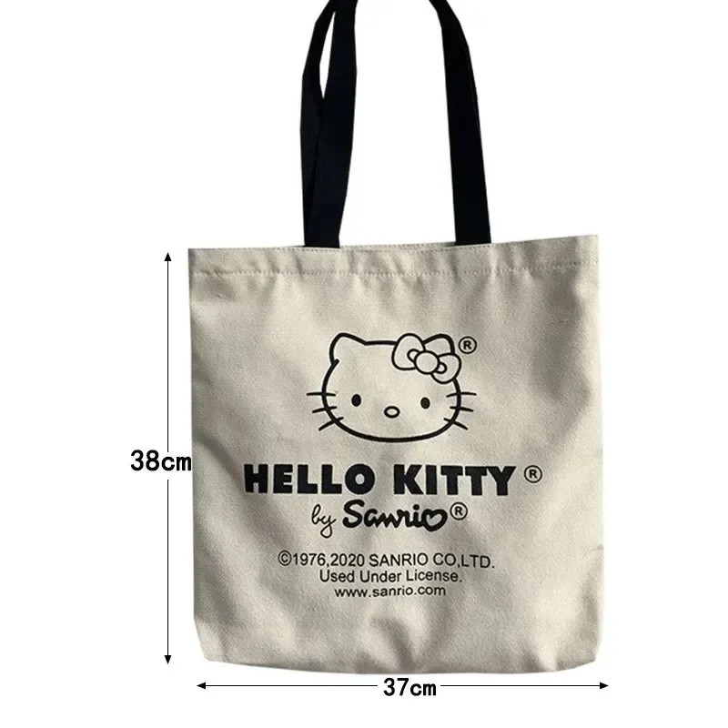 MINISO Disney Women Cute Hello Kitty Canvas Tote Bag Femme Shopping Shoulder Bag, Travel Tote, Luxury Designer Handbag