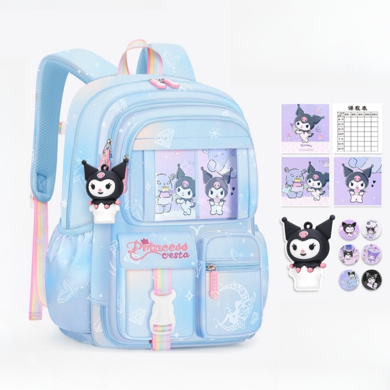 MINISO Sanrio Kuromi Student Backpack Kawaii Reduce Burden Protect Spine Kids Schoolbag, Cute Cartoon Light Book Bag, Girl Gift