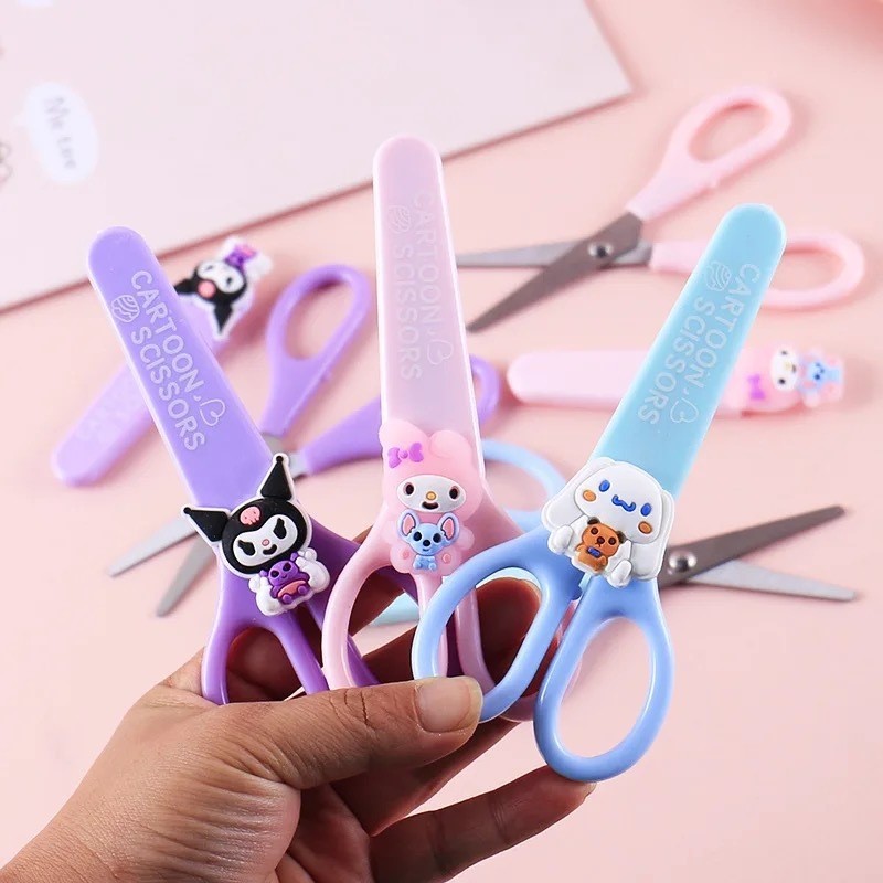 MINISO Cartoon Sanrio Kuromi Scissors Cinnamoroll Melody Cute Kid Safety Shears for Stationery and Student Supplies