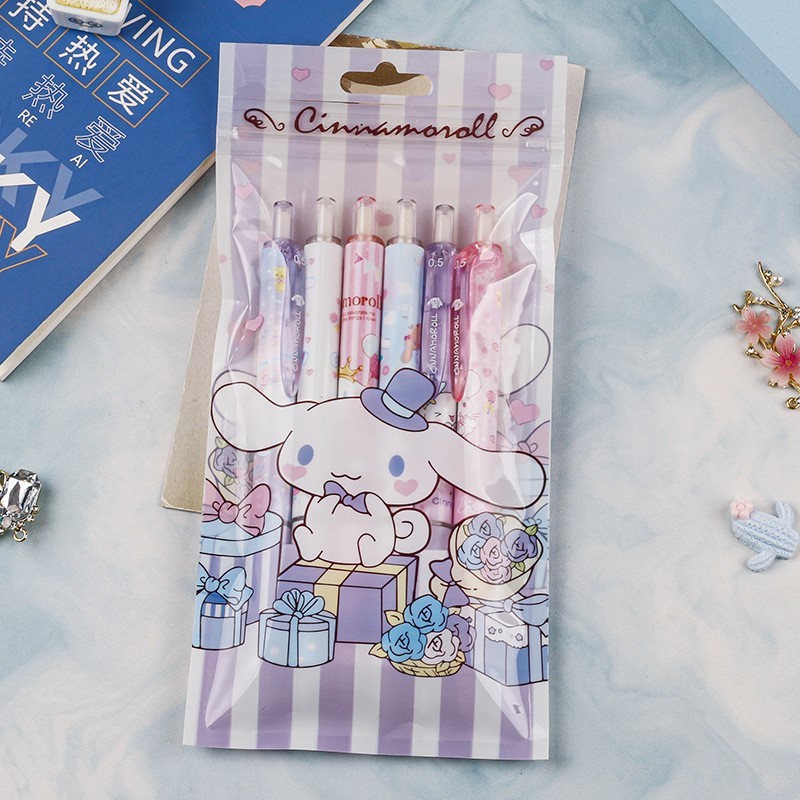 6Pcs/Set Kawaii Sanrio Hello Kitty 0.5mm Gel Pens  Cute Kuromi Press Gel Pen Cartoon Kids School Student Stationery Supplies Gift