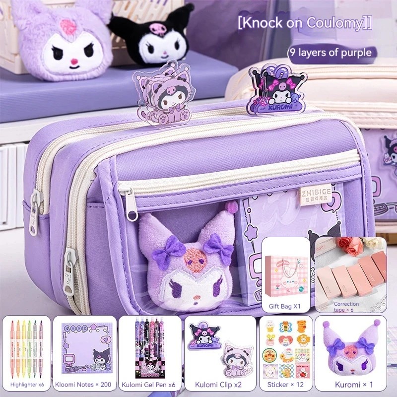 MINISO Cute Kuromi Large Capacity Pencil Case  Pretty Zipper Pen Pouch for Girls, Complete Set of School Supplies