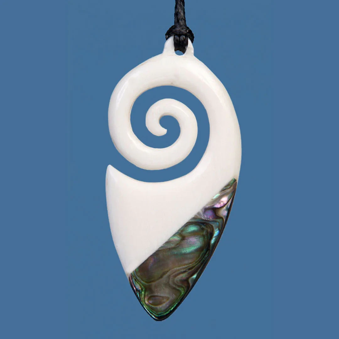 Bone Cornucopia Koru Pendant