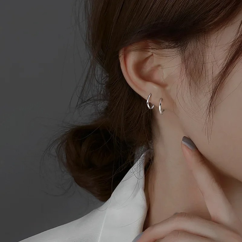 925 Sterling Silver Round Earrings Simple Inlaid Design for Women