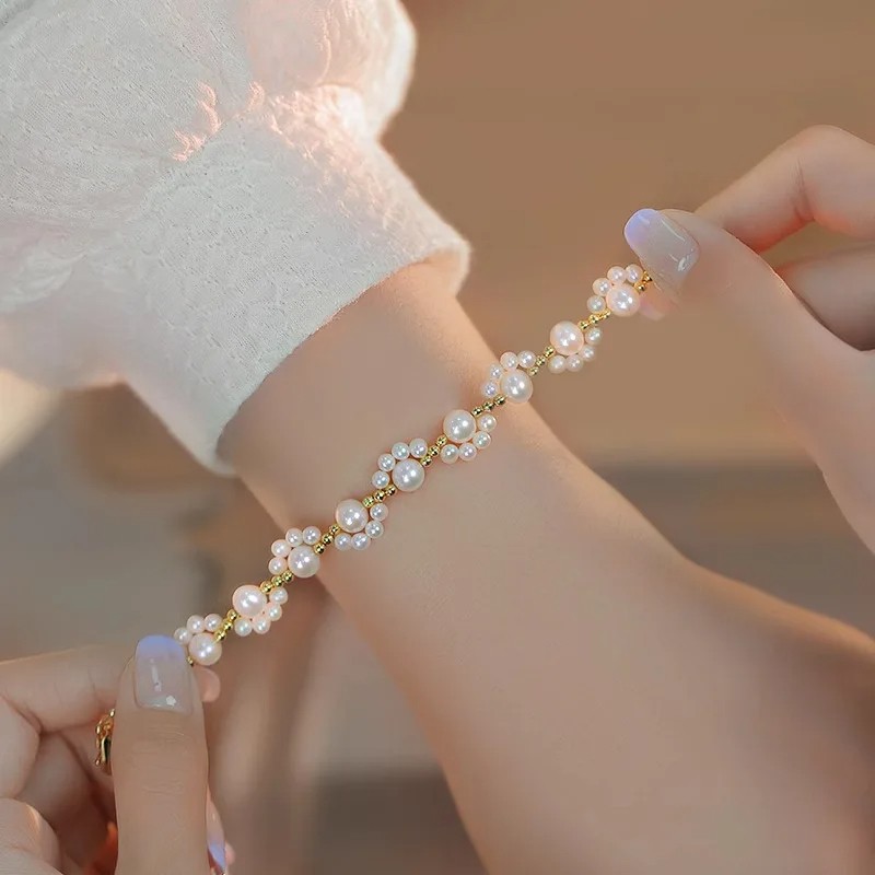 Cute Animal Paw Bracelet for Women Gold Color French Retro Pearl Bracelet Jewelry