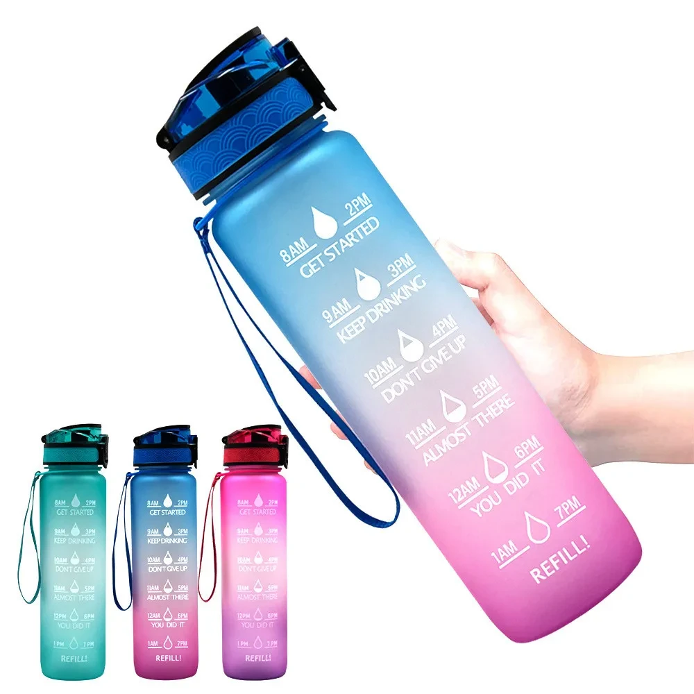 1L Tritan Water Bottle With Time Marker Bounce Cover Motivational Water Bottle Cycling Leakproof Cup For Sports Fitness Bottles