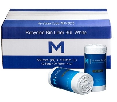 BIN LINER RECYCLED WHITE 36L 50s/ROLL (MATTHEWS MPH2070)