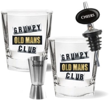 GRUMPY 4PC SET 2 SPIRIT GLASSES, JIGGER & POURER