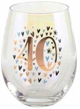 40TH RAINBOW PASTEL HEART STEMLESS WINE GLASS 600ML