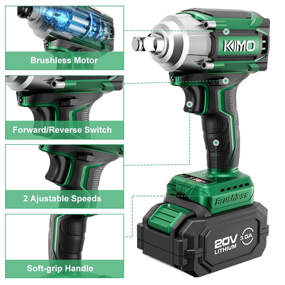 Cordless Impact Wrench, 3000 RPM & Max Torque 350 ft-lbs (475N.m), 1/2 Impact Gun with 3.0Ah Li-ion Battery, 7 Drive Impact Sockets, 1/2 Impact Driver