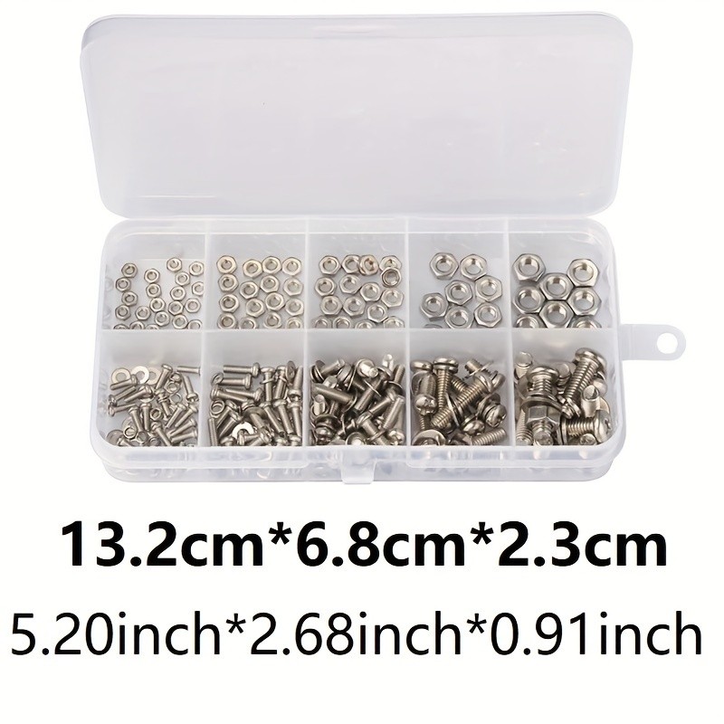 320pcs Stainless Steel SS304 Screws Assortment Kit, An Head Screws Nuts Bolts M2 M2.5 M3 M4 M5 Metric Nut and Bolt Set