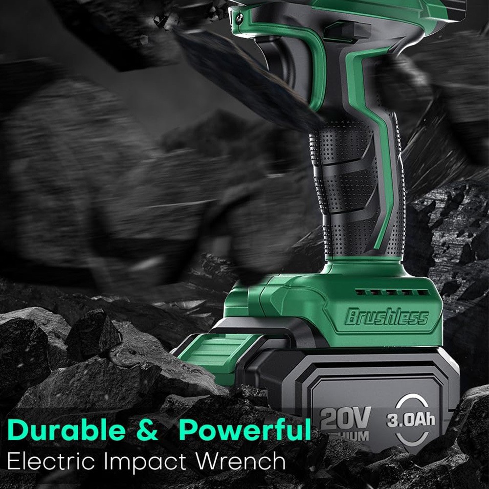 Cordless Impact Wrench 1/2", Premium Brake Stop, 3000 RPM & Max Torque 350 ft-lbs (475N.m), 7 Sockets & 3 Inch Extension Bar, 1/2 Impact Gun
