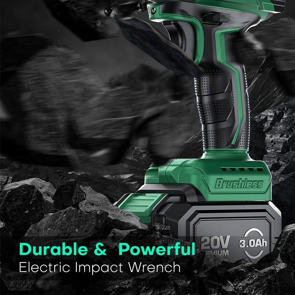 Cordless Impact Wrench 1/2", Premium Brake Stop, 3000 RPM & Max Torque 350 ft-lbs (475N.m), 7 Sockets & 3 Inch Extension Bar, 1/2 Impact Gun