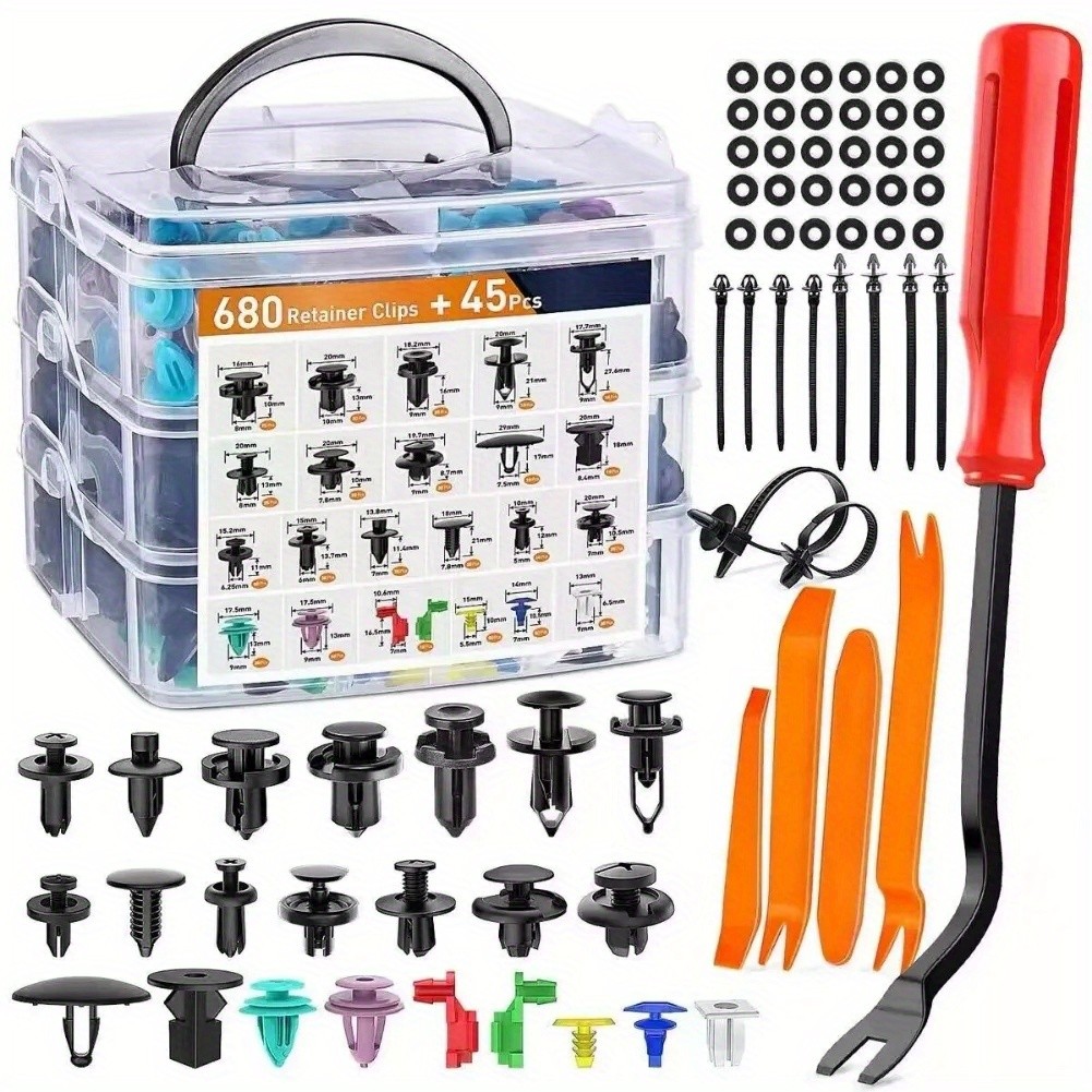 725pcs Auto Fastener Clips Kit  Car Body Push Retainer Pin Rivet Bumper Door Trim Panel Retainer Fasteners with Auto Removal Tool