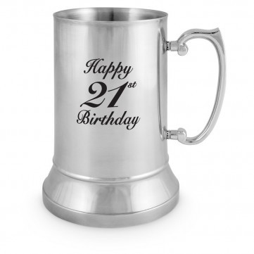 LANDMARK 18OZ BEER MUG HAPPY 21ST STAINLESS STEEL
