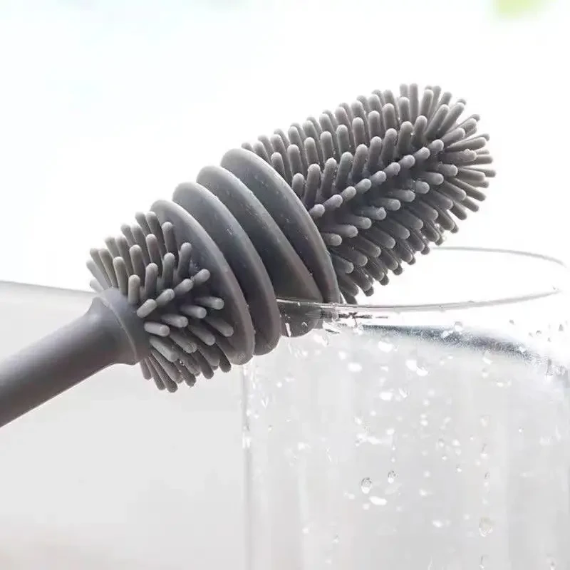 Ergonomic Long-Handle Silicone Brush - Durable & Flexible Deep Cleaning Brush for Bottles and Cups