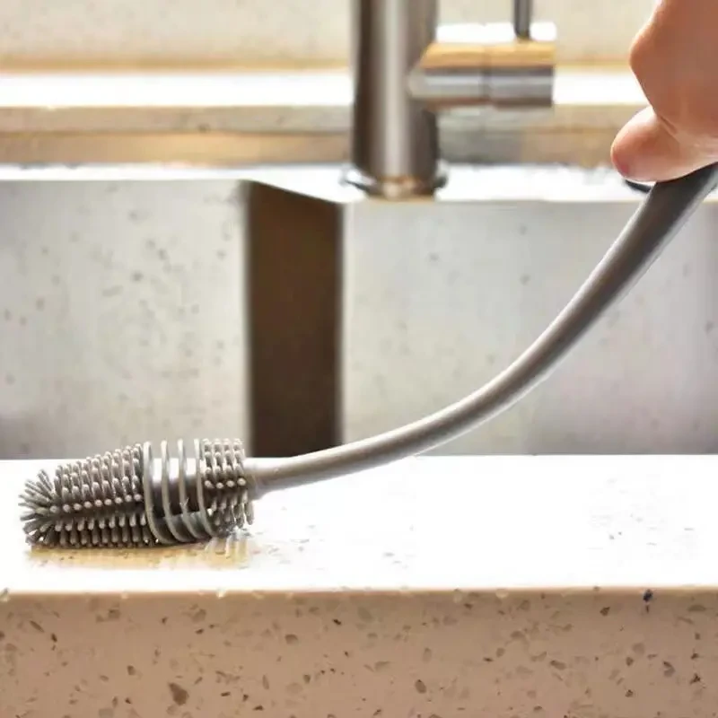 Ergonomic Long-Handle Silicone Brush - Durable & Flexible Deep Cleaning Brush for Bottles and Cups