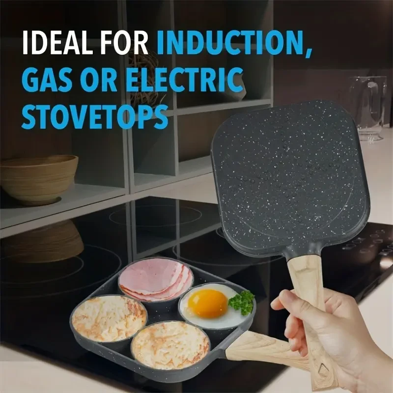 4-Hole Nonstick Egg Frying Pan - Omelette and Pancake Pan for Breakfast, Burgers, Bacon, and Steak