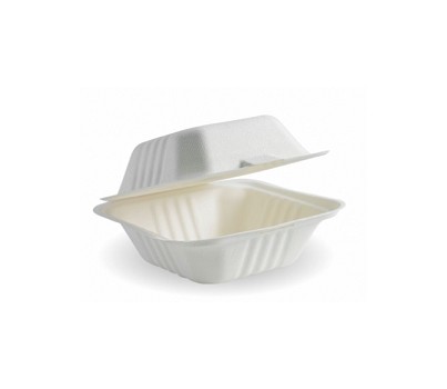 CLAMSHELL BURGER BIOCANE 6x6x3" WHT 125s/SLV(BIOPAK B-HL-66)