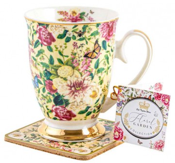 FLORAL GARDEN CREAM MUG AND COASTER SET