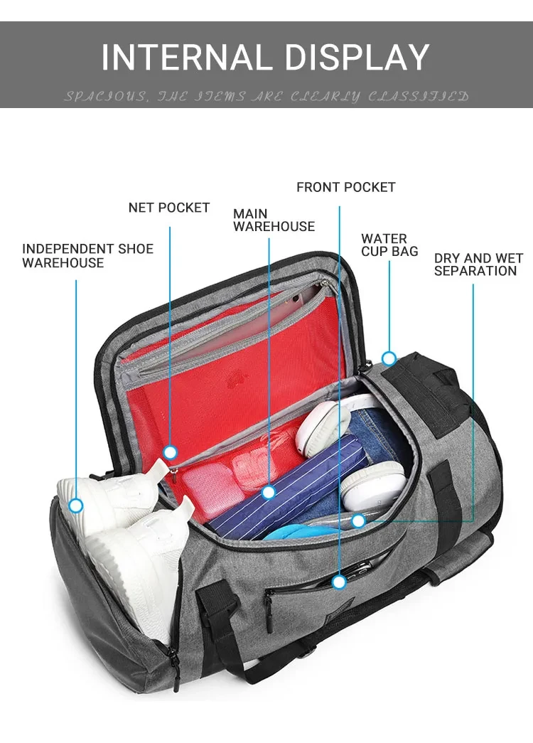 Travel handbag backpack fitness bag