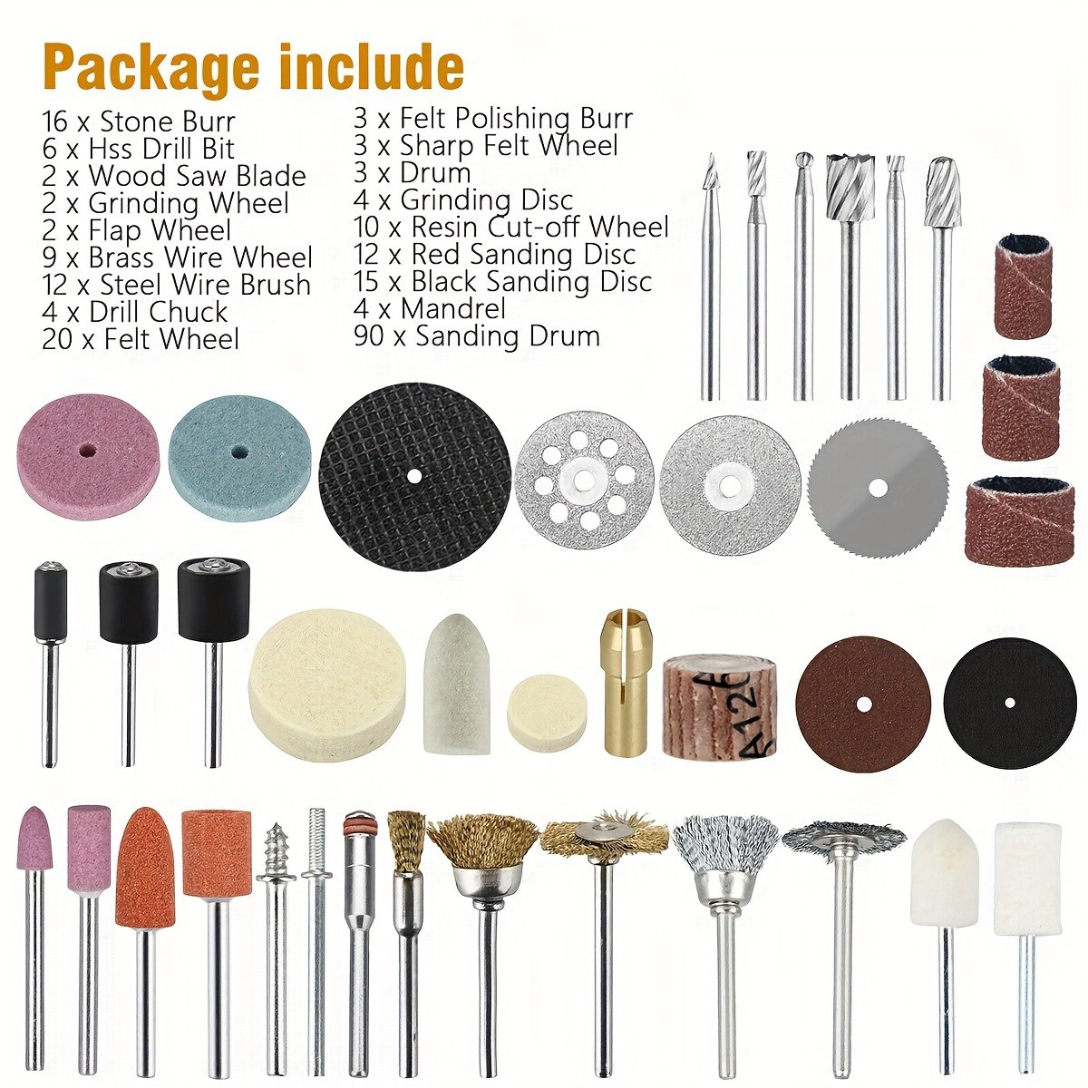 217Pcs Rotary Tool Accessories Kit Comprehensive Set with Grinding Heads, Wool Wheels, Cutting Discs, and More for Versatile Cutting, Grinding, Carving, and Polishing