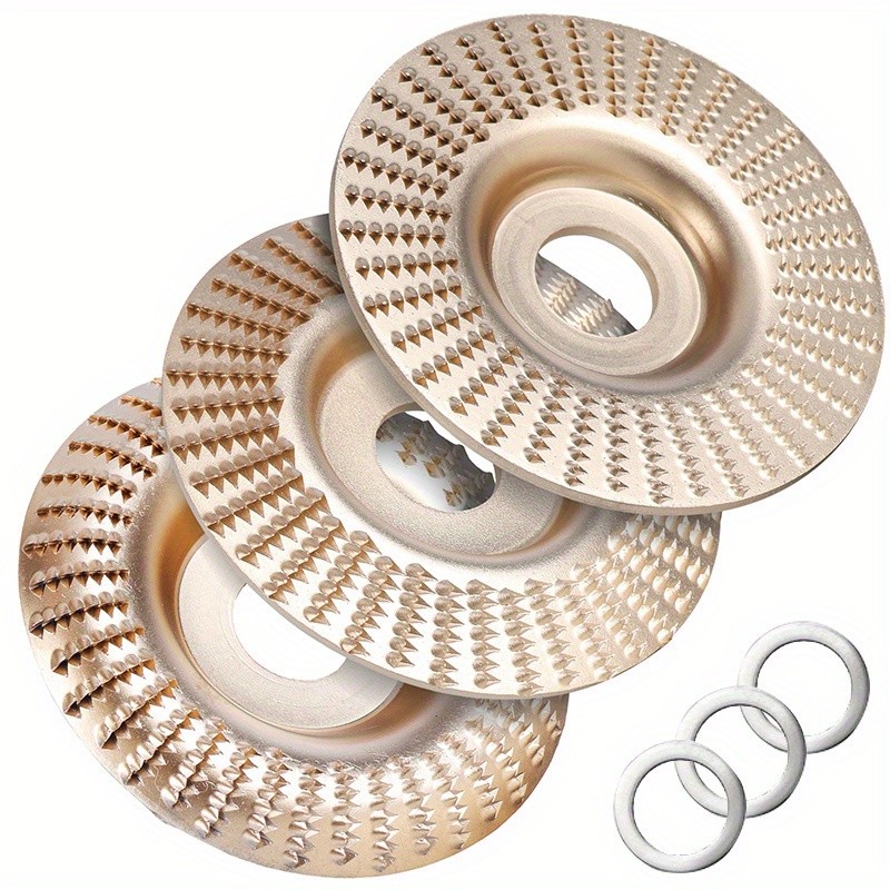 3pcs Wood Carving Disc Set 4-1/2 Inch Attachments with 5/8 Inch Arbor Grinding Wheel for Grinding and Shaping Golden