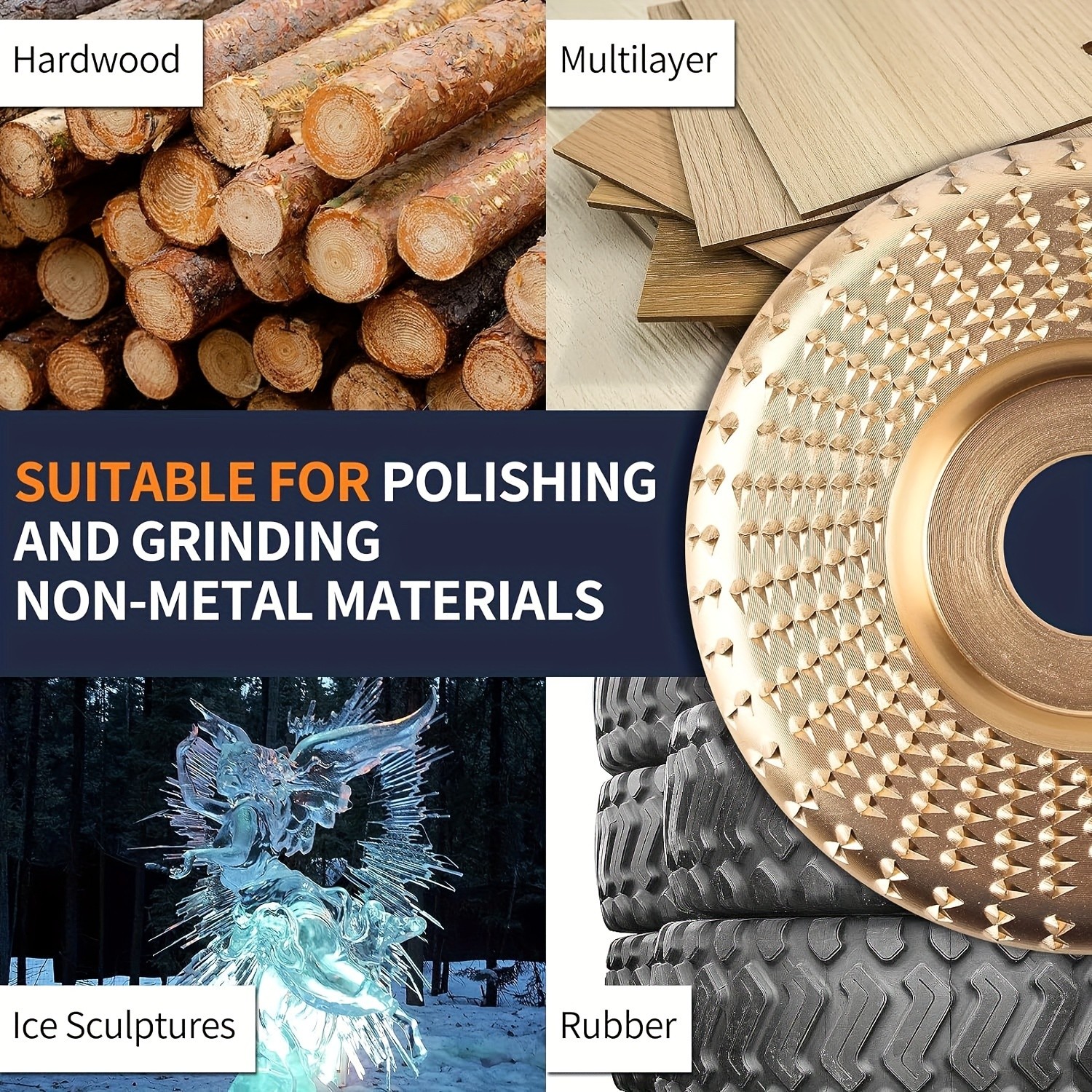 3pcs Wood Carving Disc Set  4-1/2 Inch Attachments with 5/8 Inch Arbor  Grinding Wheel for Grinding and Shaping  Golden
