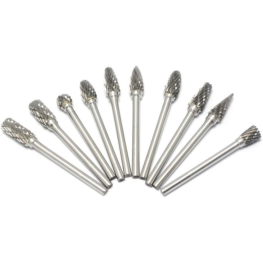 10pcs Double Cut Tungsten Carbide Grinding Bits Set Carbide Deburring Tungsten Steel Grinding Bits Compatible with Rotary Tools