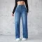 Fashion Straight Wide-leg Jeans Casual High-waist Non-elastic