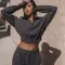 Long Sleeve Turtleneck Sweatshirt Stand Up Zipper Short Top With Loose Straight Leg Pants