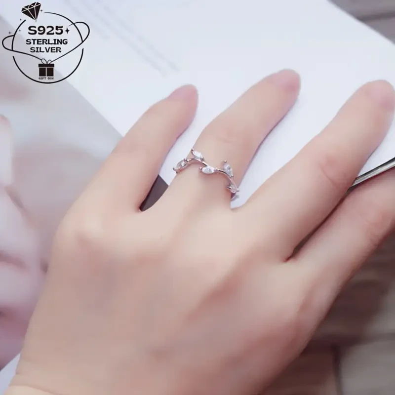 1pc 925 Silver Adjustable Open Ring for Women  Elegant Branch Inlaid with Synthetic Zirconia | Versatile Fashion Jewelry & Gift for Women in New Zealand