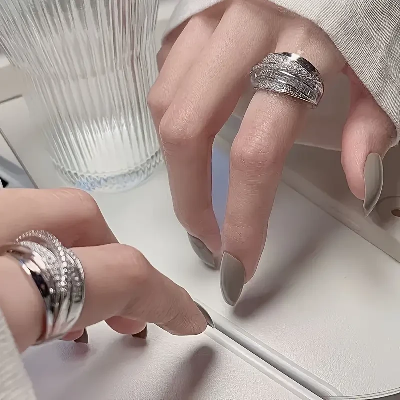 1pc Women's Adjustable Layered Ring  Elegant Twisted Band with Shiny Synthetic Stones | Luxury Everyday & Special Occasion Jewelry for Women in New Zealand