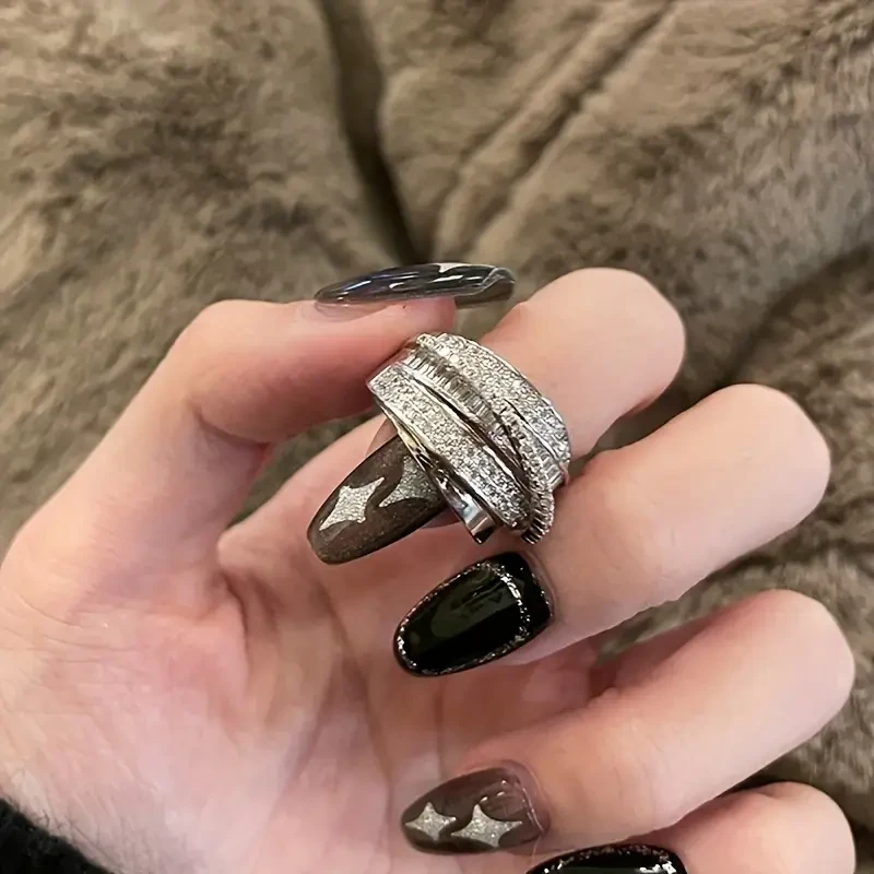 1pc Women's Adjustable Layered Ring  Elegant Twisted Band with Shiny Synthetic Stones | Luxury Everyday & Special Occasion Jewelry for Women in New Zealand