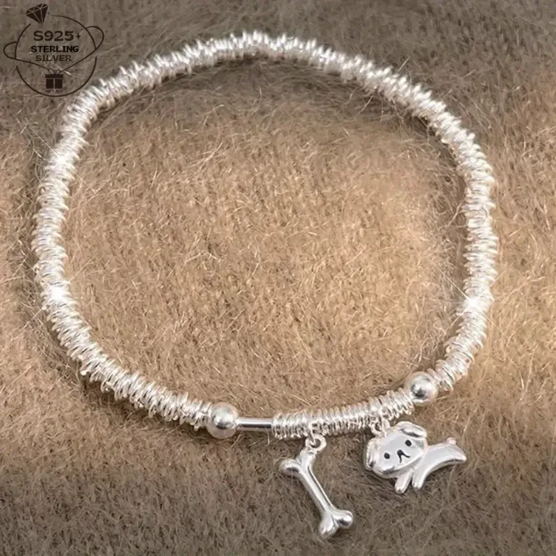 925 Silver Puppy Bone Bracelet for Women  Charming Dog-Inspired Jewelry | Perfect Gift for Female Friends, Graduations & Weddings