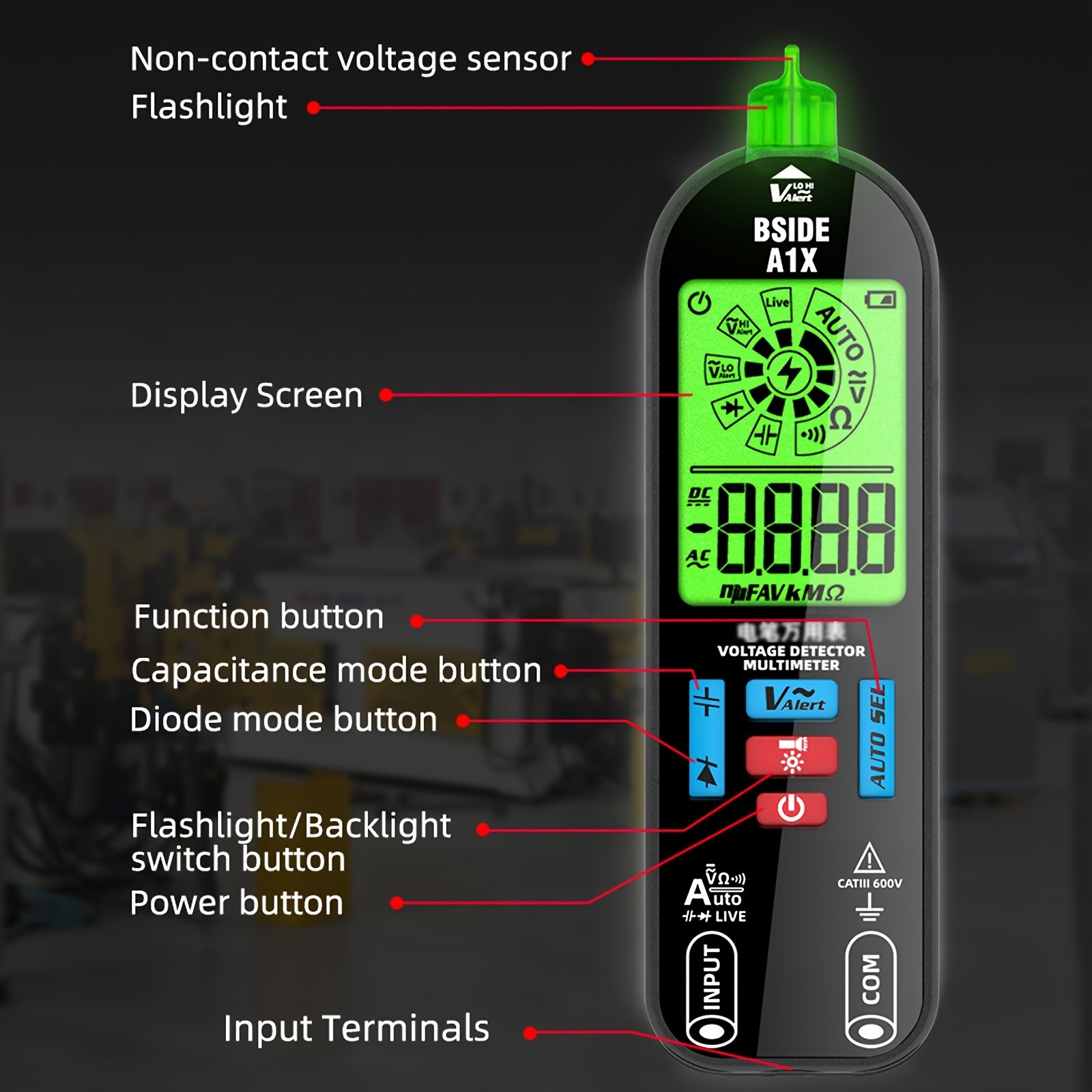 A1X Intelligent Digital Multimeter - Rechargeable, Non-Contact, Fast & Accurate DC/AC Voltage, Current, Resistance, Continuity, Temperature, Live Wires Check - Anti-Burn Design